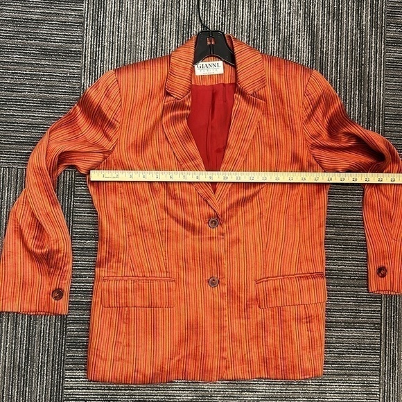 GIANNI Linen Petite Orange Striped Blazer Size 8 Imported Fabric Vintage - Picture 7 of 9